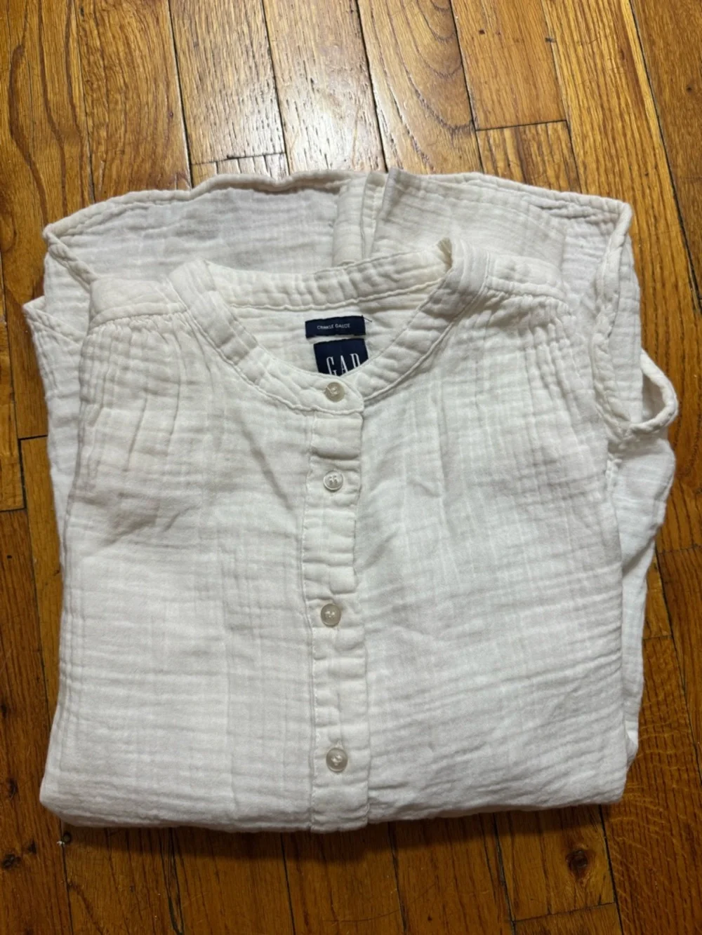 GAP White Band-Collar Button-Down Gauze Shirt - Picture 5 of 5